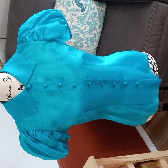 Ralph Lauren purple label women's blouse 100% silk size 6 turquoise color - Picture 7 of 17